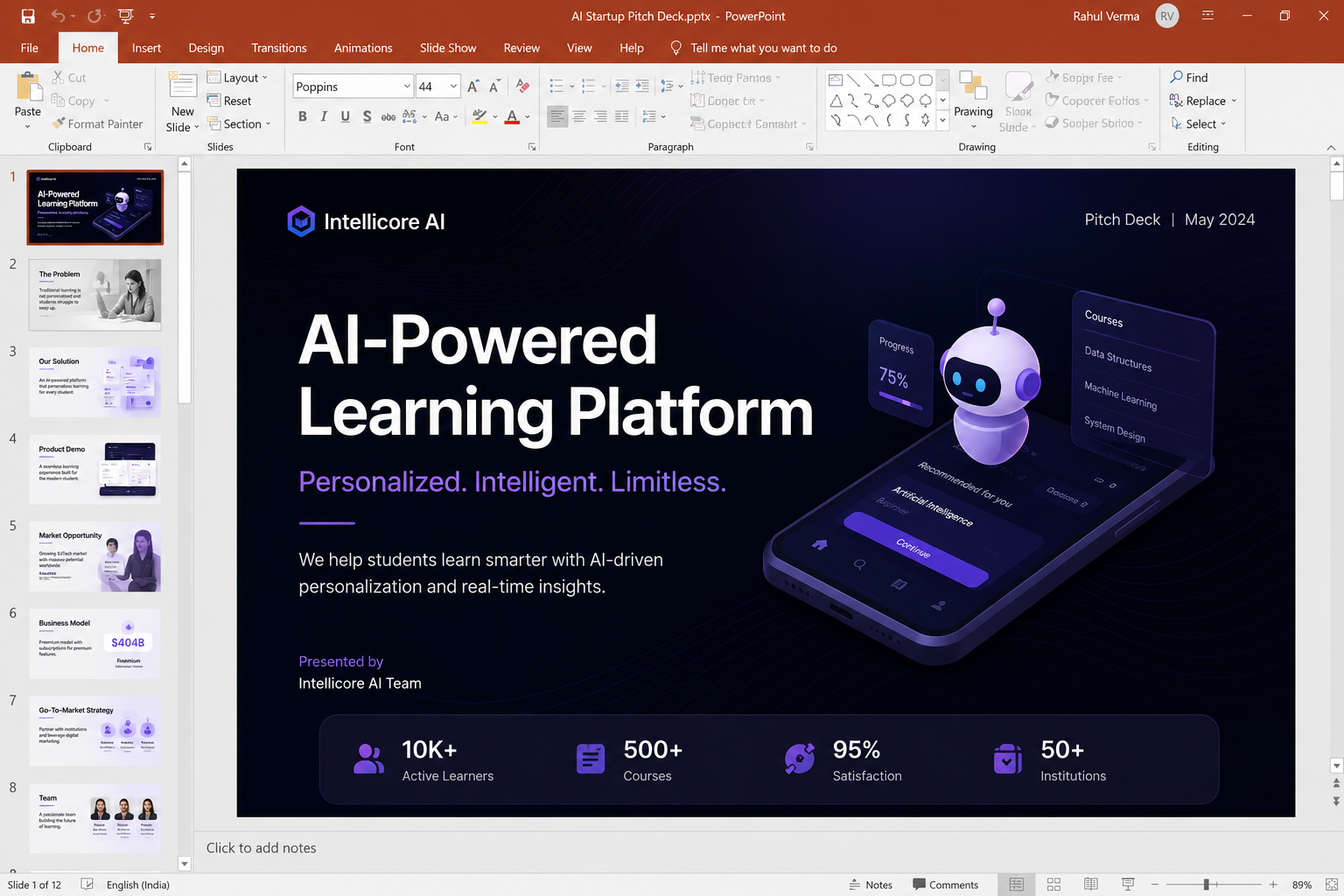 Pitch deck cover slide sample