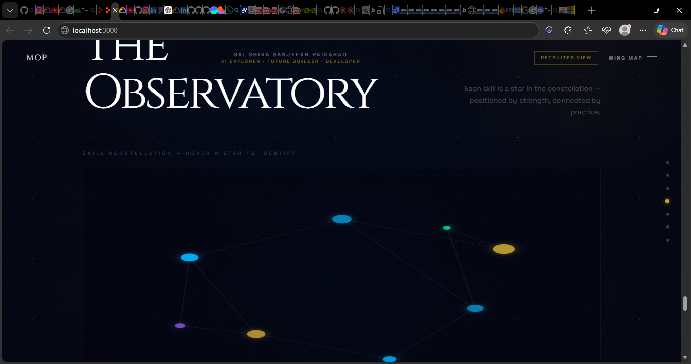 Portfolio skill section displayed as a constellation diagram
